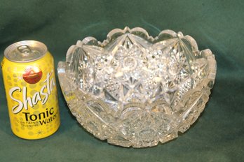 Antique Beautiful Large Clear Cut Lead Crystal Glass 8'D Bowl  (308)