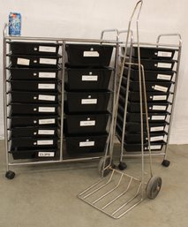 2 Multi Drawer Rolling File Boxes & Hand Cart  (309)