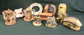 Vintage Ceramic Miniature Houses, Elephant Bank And Figurine, Wood Pcs,  More  (309)