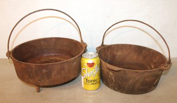 2 Cast Iron Handled Kettles, One W/3 Feet #10, 10'D   (310)