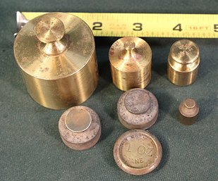 Antique 7 Solid Brass Gold Scale Weights  (319)