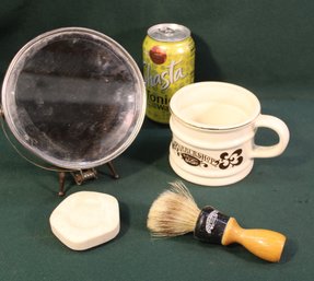 2 Sided 6'D Swivel Magnified & Regular Beveled Mirror W/Soap, Barber Shop Cup & Shaving Brush   (31)
