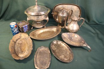 Silver Plate Trays, 2 Tea Pots, More  (320)