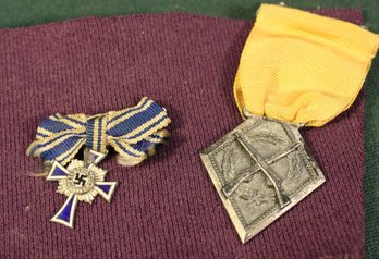 Original Bronze Miniature WWII German Mother's Cross Pin 1938 & WWI Sterling Marksman's Award   (322)