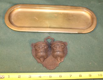 Antique Bradley & Hubbard 11' Brass Tray & Bradley & Hubbard Iron   Match Holder, Meriden, Ct. #1800   (323)