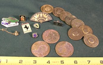 8 Alcoholics Anonymous Sobriety  Medallions, 3 Bordello Tokens, Automotive & Other Pins   (324)