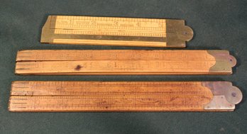 Antique 3 Oak Folding Rulers - One Broken   (327)