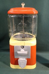 Vintage Coin Operated Glass Acorn Peanut Machine W/Key, 6x6x14H   (32)