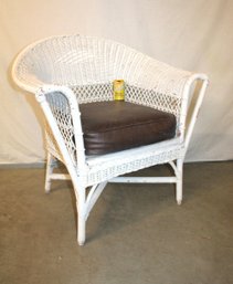 Antique White Wicker Arm Chair W/cushion & Spring Bottom, Good Condition   (335)