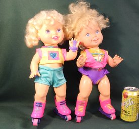 2 Battery Operated 1991 & 1996 Tyco Co. Roller Skating Dolls, Condition Unknown   (338)