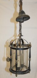 Antique 2 Lite Metal & Clear Bent Glass Hanging Light  With Power Switch, 14'H  (338)