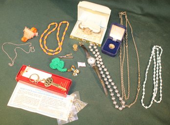 Vintage Misc. Costume Jewelry - 2 Timex Watches, Task Force Pin, Necklaces, More   (339)