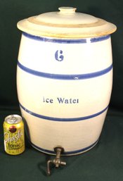 Antique  Stoneware 6 Gallon Ice Water Crock W/Lid (Not Original Lid, W/chips), 11x16'H  (345)