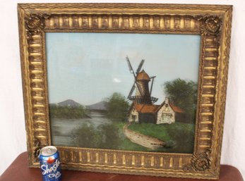 Antique Framed Reversed Painted On Glass Glass 'The Mill House', 27x23'H  (347)