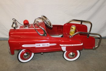Vintage Red Tow Truck 24 Hour Service Pedal Car W/Flashing Light & Bell, 42' Long  (347)