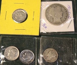 US Coins- 1905D Half Dollar, 1938 Mercury Dime, 1966, 1967 & 1968D Roosevelt Dimes (347)