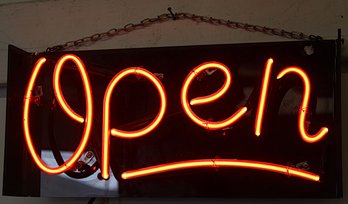 Neon 'Open' Sign W/Red Neon, Mounted On Lexan, 20x2x9'H  (352)