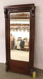 Antique Heavy Oak Framed Beveled Glass Mirror, 25x 4x 56'H   (353)