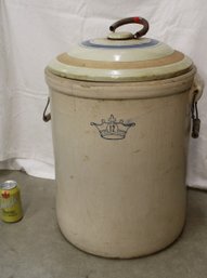 Robinson Ransbottom,  12 Gallon Stoneware Crock W/ Mismatched Lid W/ Hairline, 16x23'H   (358)