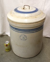 Antique Garden City 10 Gallon Stoneware Crock W/Lid Which Is Chipped And Cracked, 16x19  (359)
