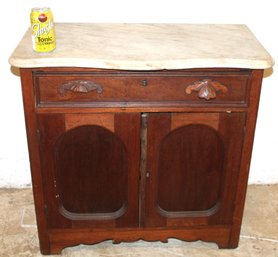 Antique Marble Top Walnut Commode W/One Drawer & 2 Doors, Ca. 1880 31x16x29'H    (360)