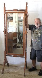 Early 1900s Antique Tilting, Beveled Glass Cheval (Dressing)  Mirror In Fancy Oak Frame, 31x23x82'H (361)