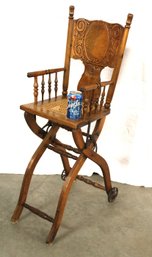 Antique Collapsing, Adjustable Oak Pressed Back, Caned Seat Hi Chair(3 Positions), No Tray  (362)