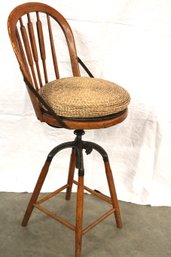 Antique Oak Accountant's Oak Adjustable Height, Swivel Stool/chair, 42'H  (363)