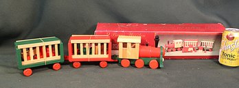 9 Piece Wooden Train Set In Original  Box, 17' Long   (363)