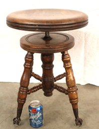 Antique Maple Telescoping Piano Stool W/glass Ball Feet, 14'd Seat  (364)