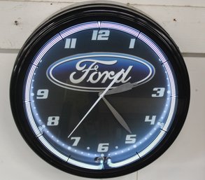 Vintage Plastic, Electric Lighted Working Ford Advertising Clock, 19'D   (364)