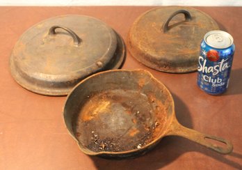 3 Pcs. Griswold Cast Iron -  #7 Lid, #8 Lid & #5 Skillet  (374)