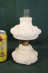 Antique Rare Beautiful  Complete Miniature White Glass Oil Lamp, 8.5'H   (374)