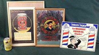 Framed Royal Ad, Framed Players Mirrored Ad, Tin Wildwood Cream-oil Ad   (375)