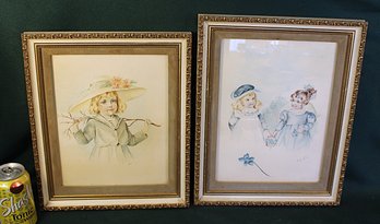 2 Beautifully Framed Watercolors By Alice Schille, Ca. 1891, 12x14'  & 12x15'H    (376)