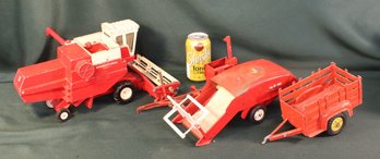 Ertl International 14' Mowing Tractor, Tru Scale 12' Harvester & Hubley Stake Bed Trailer 9'  (377)