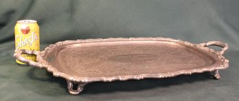 Large Silverplate Serving Tray W/Handles & Feet W/Inscription, 25x14'  (378)