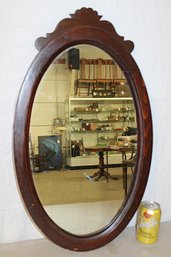 Antique Pine  Oval Framed Hanging Mirror, 16x26'   (388)