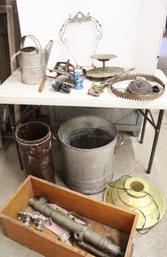 Misc Lot - McColl's Dairy Redding Ca, Alum. 5 Gallon Pat, Bath Tub Plumbing, Watering Can, Corn Sheller  (390)