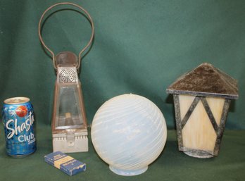 Arts & Crafts Slag Glass Lantern, Haynes, Booth & Haydens Lantern W/beveled Glass Sides (As Is), )  (393)