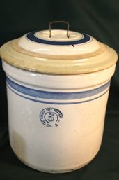 Antique #5 Gallon Garden City, San Jose, Calif. Stoneware Crock W/Chipped Lid, 12x14'H (395)