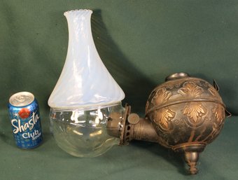 Single Burner Antique Angle Lamp W/ Phoenix Opal Swirl Shade  (395)