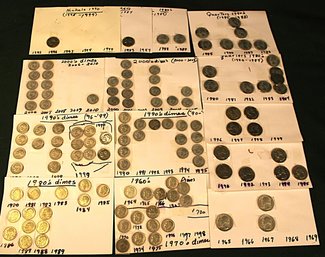1964-2010 US Coins - 4 Nickels, 91 Dimes & 28 Quarters (Face Value $16.10)    (399)