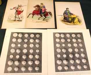 3 19th Century Hand Colored Lithographs & Print Of Ant/vintage Uniform Button Catalogue    (399)