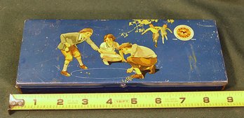 Antique Acro Agate Tin Box With Over 70 Marbles,  Marble Bag, Repro US Dollar Bill, Tin Is 9x3.5'  (39)