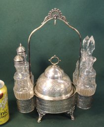 E.G. Webster & Sons, NY Silverplate Castor Set W/Butter Dish, 2 Cruets, 2 Shakers, Stoppers Are Different (3)