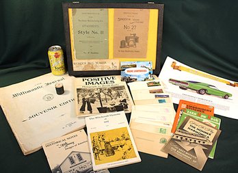 Old Singer Instruction Books In Reiker Case- Willimantic, Ct. Books- Unused Stamped Postcards- More   (403)