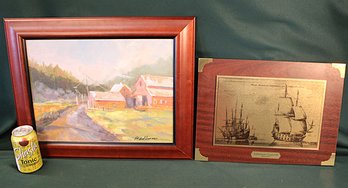 Framed Oil On Board 'Road To Ferndale' 2020 By  Prud Lomme, 20x16' & Metal Plaque On Board 16x12' (404)