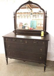 Antique, 1920s 4 Drawer Flat Front Dresser & Mirror, Complete  Original  Hardware (406)