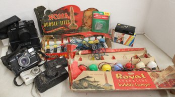 Antique Working Christmas Bubble Lights  &  Assorted Point & Shoot Cameras    (409)